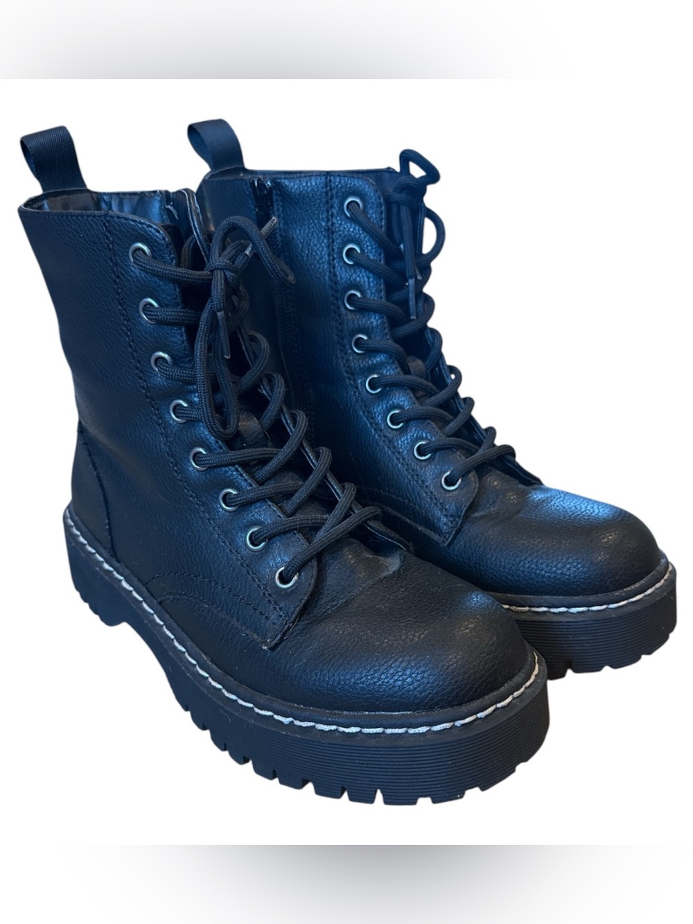 Sincerely Jules Hayden Black Combat Boots Platform Lug Sole Lace Up Zipper 7M